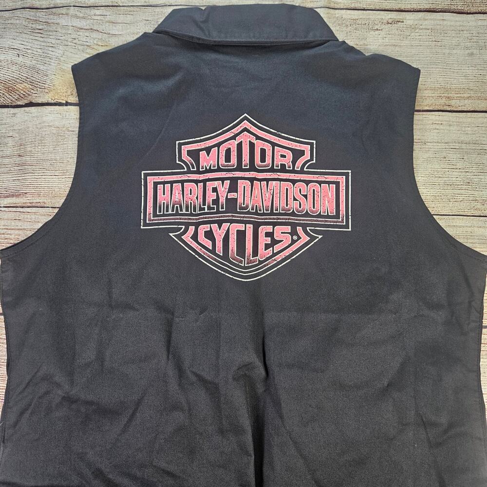 Women's Med Harley-Davidson Black Pink Sleeveless Button Breast Cancer Awareness